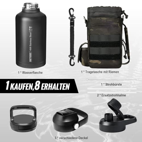 OneTigris 64 oz Insulated Stainless Steel Water Bottle with Straw & Paracord Handle