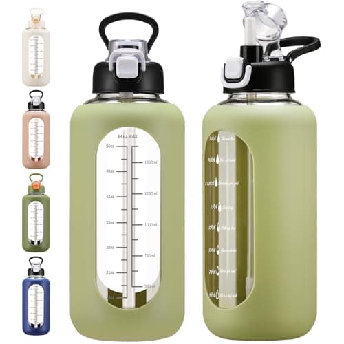 Large 64 oz Motivational Water Bottle with Straw & Time Marker — Green