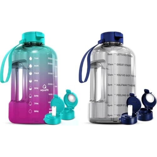 AQUAFIT 2-Pack 1 Gallon Water Bottles with Straws & Time Markers