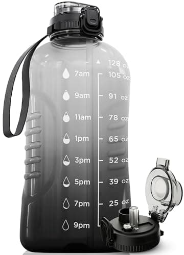 AQUAFIT 128 oz Water Bottle with Time Marker - BPA Free Gym Water Bottle with Handle