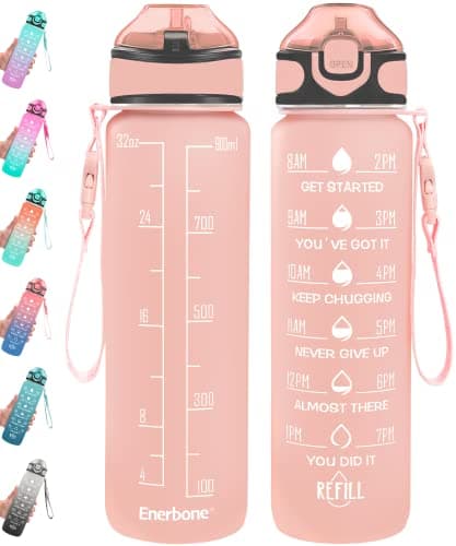 Enerbone 32 oz Motivational Drinking Water Bottle with Straw & Timer, Fitness Gym Outdoor — Lotus Matte