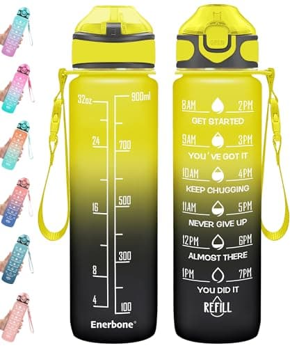Enerbone 32 oz Motivational Drinking Water Bottle with Straw & Timer, Fitness Gym Outdoor — Sunny Shadow