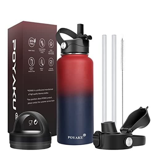 Insulated Stainless Steel Water Bottle, 32oz-128oz, Leak-Proof Straw Lid — Dark Rainbow