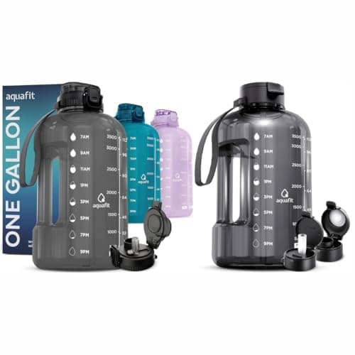 AQUAFIT 2-Pack 1 Gallon Water Bottles with Time Marker - BPA Free Gym Bottles