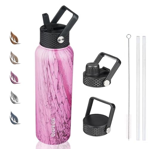 BJPKPK Insulated 64oz Water Bottles with Straw Lid & Paracord Handle, Thermos for Hot & Cold Liquid, Navy Blue — Wood-Pink