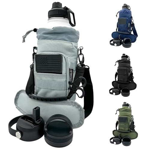 1 Gallon Insulated Stainless Steel Water Bottle - Carrying Bag - Keep Cold & Hot - Black Tactical Flask — White