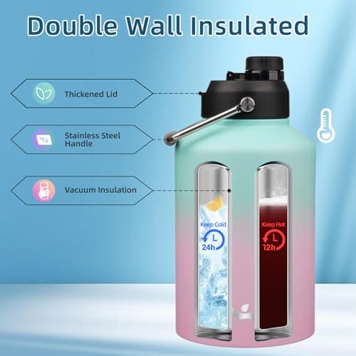 128 oz Insulated Stainless Steel Water Bottle with Handle and Pouch,Gum