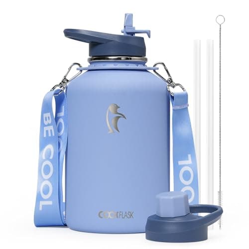 Coolflask 64oz Insulated Stainless Steel Water Bottle, Keep Cold 48h Hot 24h, Leak Proof — Dutch Blue