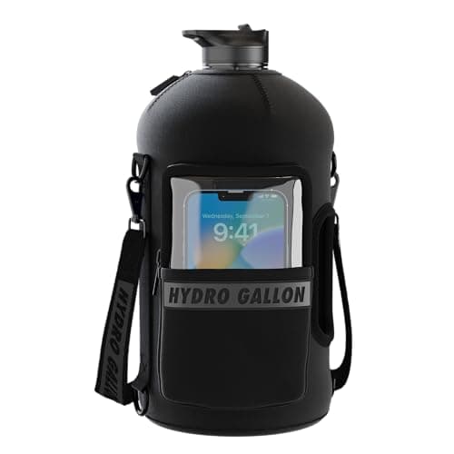 1 Gallon Water Bottle Jug with Straw & Spout Lid, Handle, Time Marker, BPA Free, 128oz (Black) — Pro