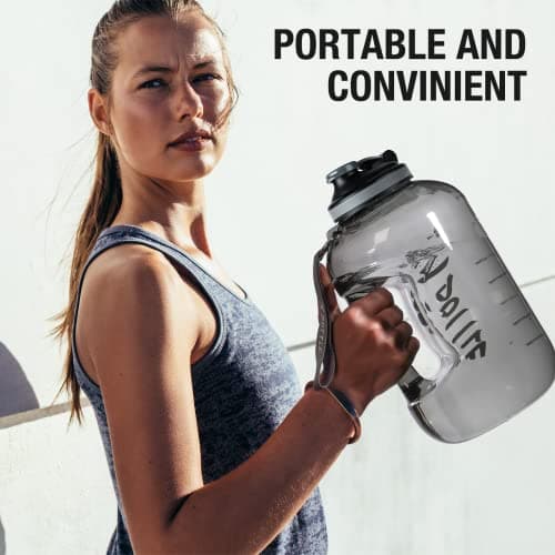 BPA Free 1 Gallon Chug Lid Water Bottle with Motivational Marker and Handle (128oz)