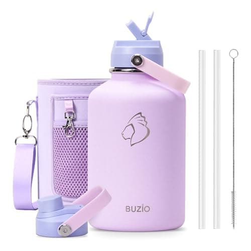 Buzio 64 oz Insulated Water Bottle, Stainless Steel, Straw Lid, Carry Case, Cold 48h, Lead-Free, Indigo Crush — Purple