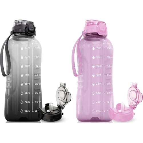 AQUAFIT 2 Pack - 2 x 64 oz Water Bottles with Time Markers