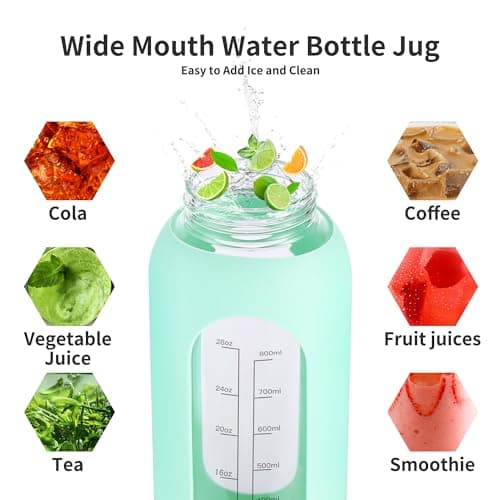 Half Gallon Glass Water Bottle with Straw and Handle, Black