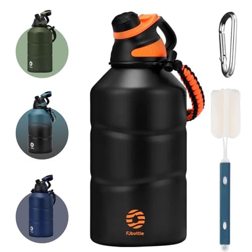 Stainless Steel Insulated Half Gallon Water Bottle, 64oz Magnetic Lid, Insulated Jug with Paracord Handle