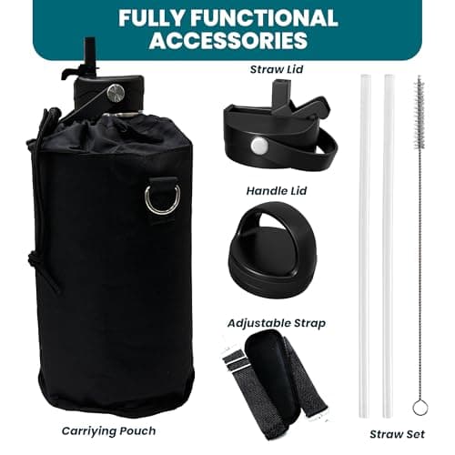Large Insulated 1 Gallon Stainless Steel Water Bottle (Black)
