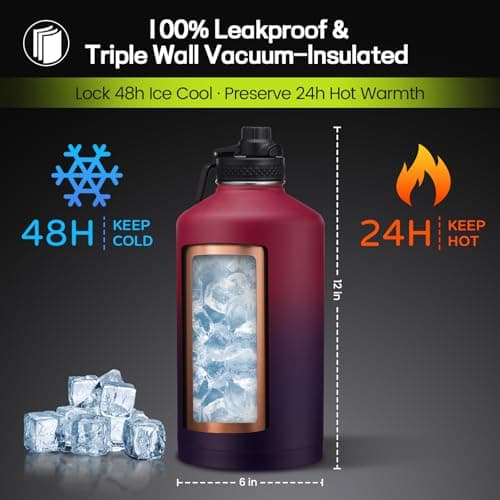 128 oz Insulated Stainless Steel Water Bottle, Keep Cold 48H, Leak-Proof Lid & Paracord Handle