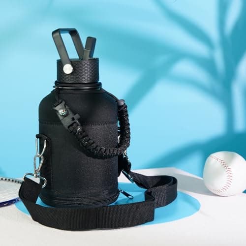Gray Double Wall Insulated Water Bottle, 128 oz, 3 Lids, Paracord Handle, Carrying Bag