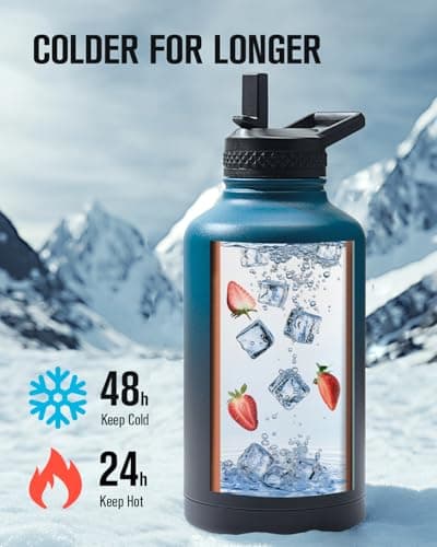 Coolplus Insulated 64 oz Stainless Steel Water Bottle, Keep Cold 48 Hrs, Blue Black