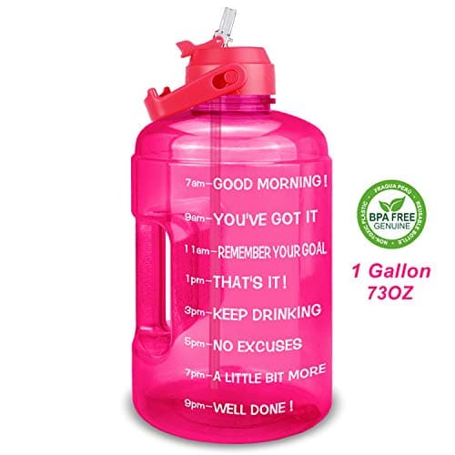 1 Gallon Water Bottle with Straw and Time Marker - Leak-Proof BPA Free Reusable Large Capacity Water Jug — QFB10 Pink