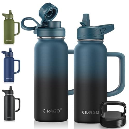 CIVAGO 64 oz Insulated Water Bottle with Straw & Handle, Black — .Indigo Black