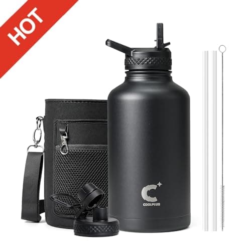 Coolplus Insulated 64 oz Stainless Steel Water Bottle, Keep Cold 48 Hrs, Blue Black — Black