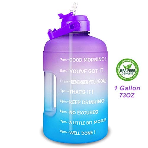 1 Gallon Water Bottle with Straw and Time Marker - Leak-Proof BPA Free Reusable Large Capacity Water Jug — QFA2 Purple/Blue Gradient