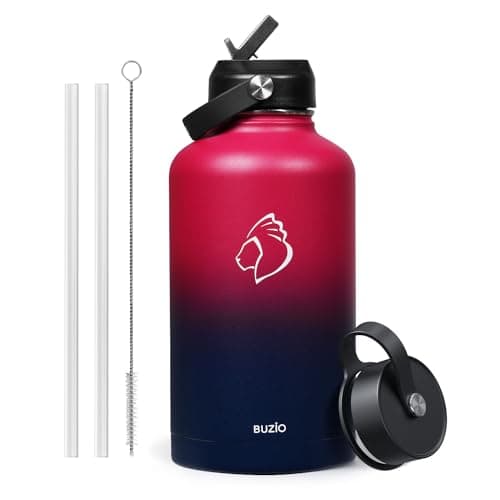 Buzio 1 Gallon Stainless Steel Water Jug, Black Keep Cold 48H & Hot 24H — Ruby Red Navy