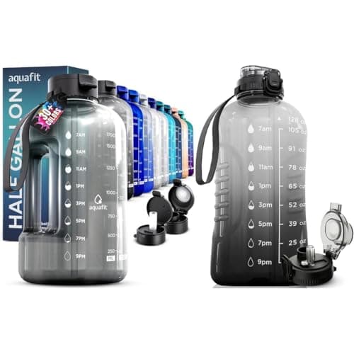 AQUAFIT 128 oz Water Bottle with Time Marker - Straw & Chug Lid - Half Gallon