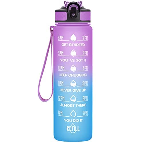 Hyeta 32 oz Motivational Water Bottle with Time Marker, Leakproof Fitness Bottle — Confectionery