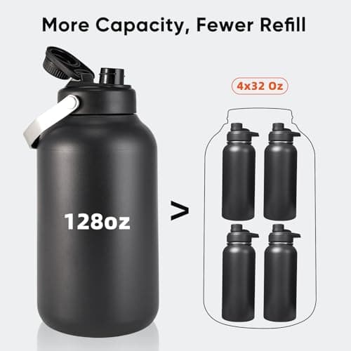 128oz Insulated Stainless Steel Water Bottle, BPA-Free, Black Handle for Sports & Travel