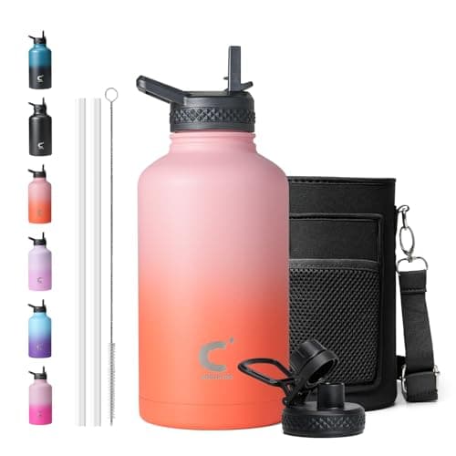 Coolplus Insulated 64 oz Stainless Steel Water Bottle, Keep Cold 48 Hrs, Blue Black — Orange