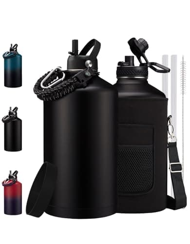 Stainless Steel Insulated 128oz Water Bottle - Keep Cold 48H, Straw Lid & Paracord Handle