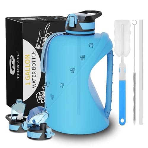 TOOFEEL 1 Gallon BPA Free Water Bottle with Straw & Chug Lid - Black — Light Blue