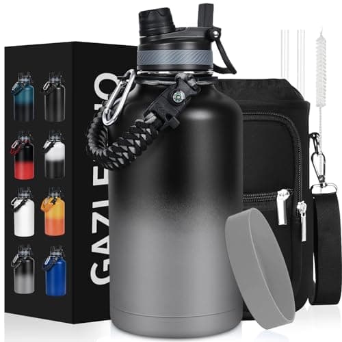 1 Gallon Insulated Stainless Steel Water Bottle, Leak Proof, 128 oz Jogging Camping — Dark Gray