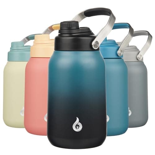 BJPKPK Insulated 1 Gallon Water Bottle, 128oz BPA Free Jug with Metal Handle & Lid, Stainless Steel Thermos for Gym, Spo — Blue/Black
