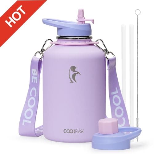 Coolflask 64oz Insulated Stainless Steel Water Bottle, Keep Cold 48h Hot 24h, Leak Proof — Lavender