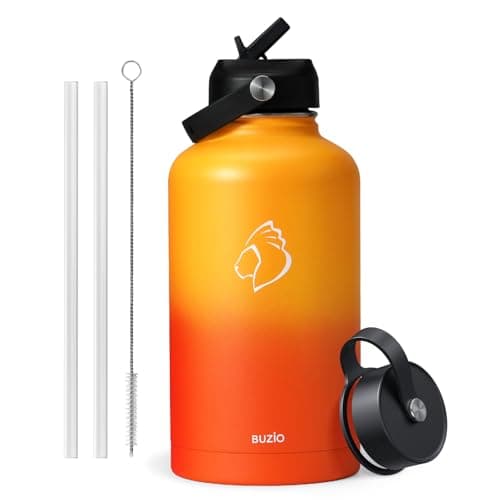 Buzio 1 Gallon Stainless Steel Water Jug, Black Keep Cold 48H & Hot 24H — Yellow Orange