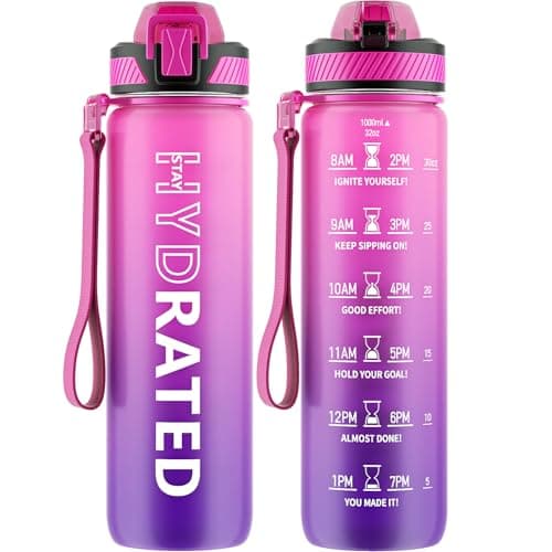 32oz Tritan BPA Free Water Bottle with Straw and Time Marker for Fitness — Purple Rose