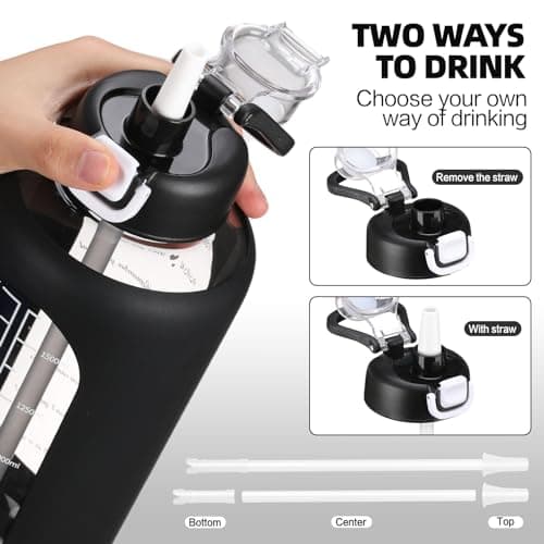 Large 64 oz Motivational Water Bottle with Straw & Time Marker
