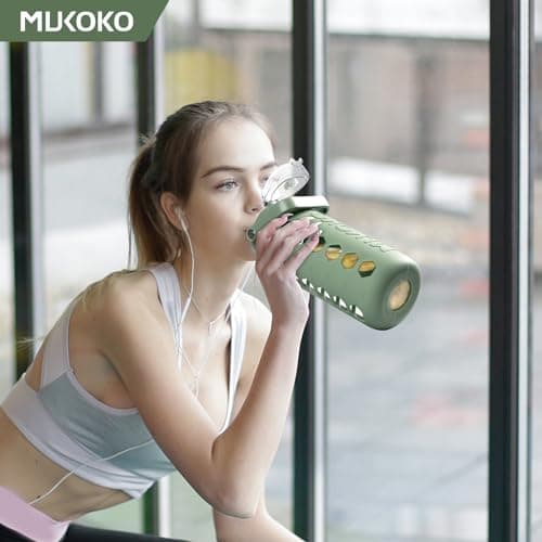 MUKOKO 64oz Glass Water Bottle with Straws & Silicone Sleeve