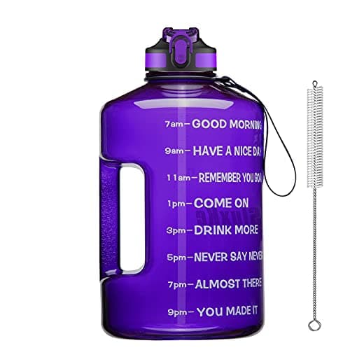 128oz BPA Free Sports Water Bottle with Time Marker, Black — Purple