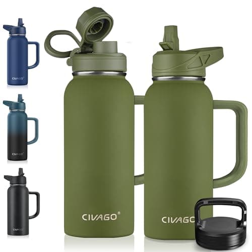 CIVAGO 64 oz Insulated Water Bottle with Straw & Handle, Black — Army Green