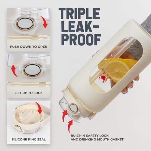 Leakproof Glass 64 oz Water Bottle with Straw - Pregnancy Hydration Tracker