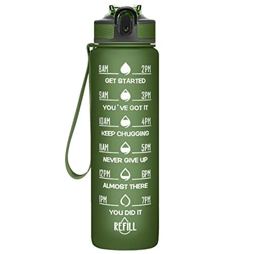 Hyeta 32 oz Motivational Water Bottle with Time Marker, Leakproof Fitness Bottle — Hunter Green