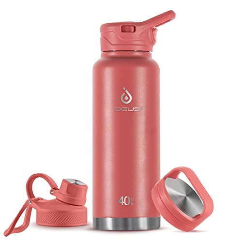 Ideus Insulated Stainless Steel Water Bottle, 64oz Gray for Hiking and Biking — Red