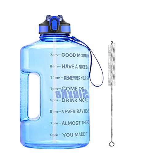 128oz BPA Free Sports Water Bottle with Time Marker, Black — Sky Blue