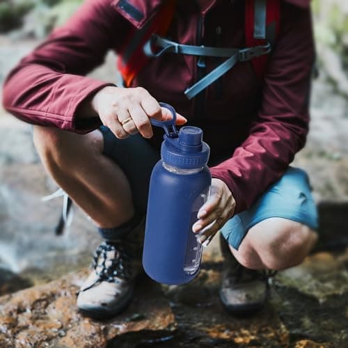 Half Gallon Glass Water Bottle with Straw and Handle, Black