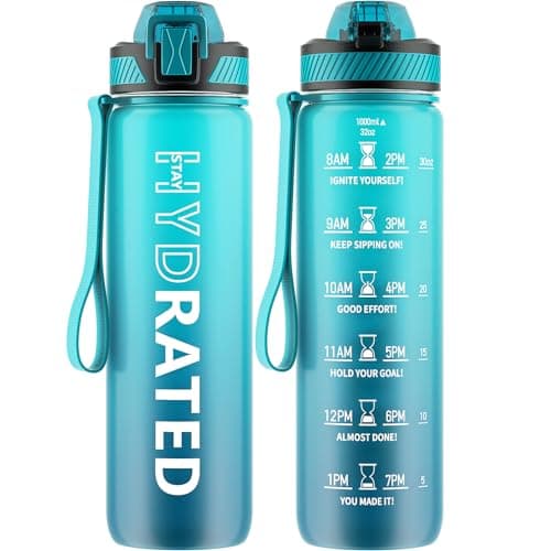 32oz Tritan BPA Free Water Bottle with Straw and Time Marker for Fitness — Blue Sea