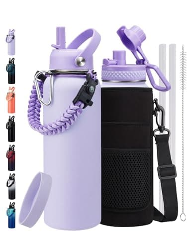 128 oz Insulated Stainless Steel Water Bottle, Keep Cold 48H, Leak-Proof Lid & Paracord Handle — Lilac Purple