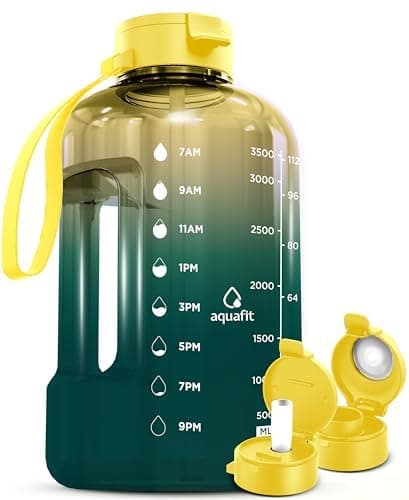 AQUAFIT 1 Gallon Water Bottle for Gym with Time Marker and Straw Lid - BPA Free Big Water Jug - Gray — Forest Fade